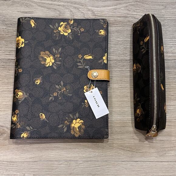 Coach NEW Signature Canvas Floral Print Notebook & Pencil Case Set CCF40 + CCI83 - Picture 1 of 5
